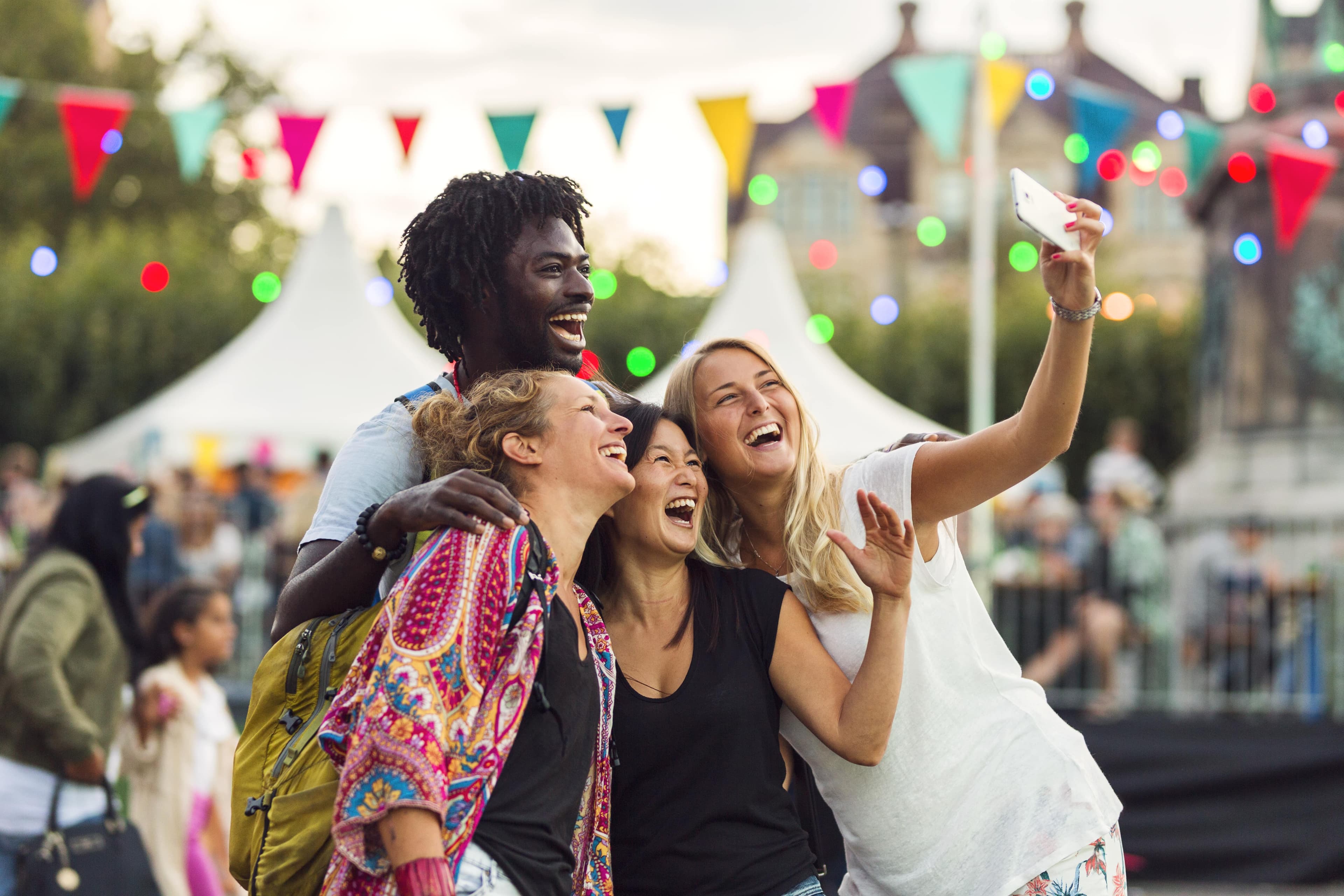 Festival crowd with flags